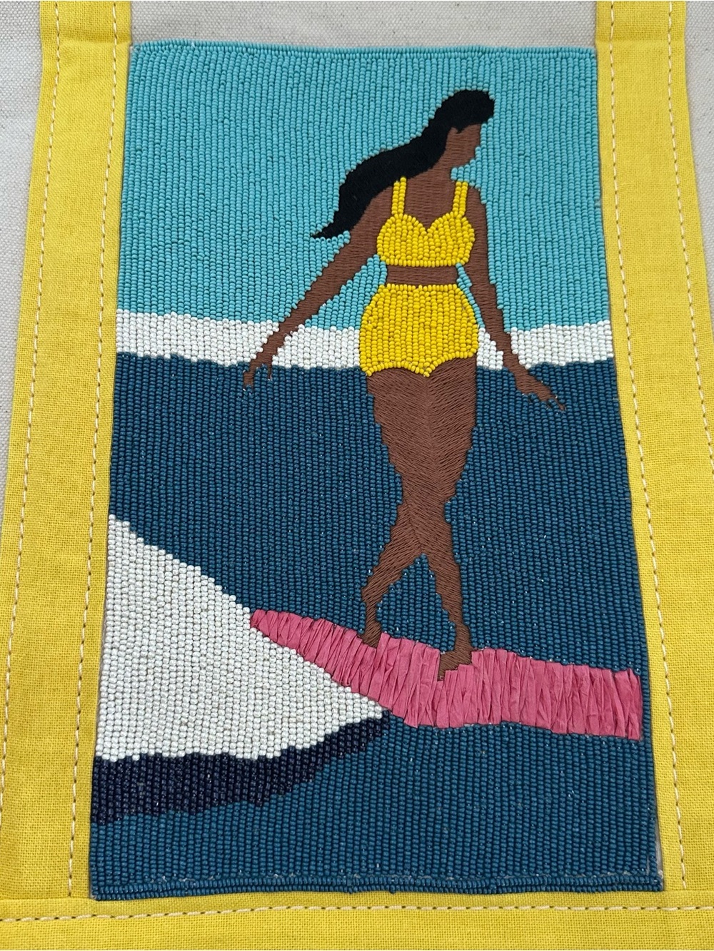New Celandine by Anthropologie Beaded Large Canvas Tote Bag in Surfer Girl - Picture 3 of 16